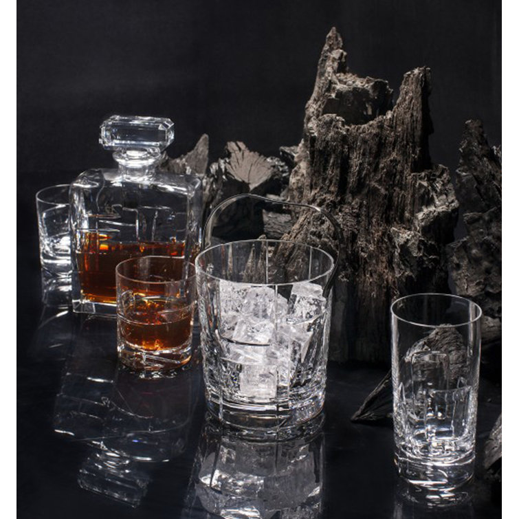 Contemporary Crystal Whiskey Decanter Set with Glasses