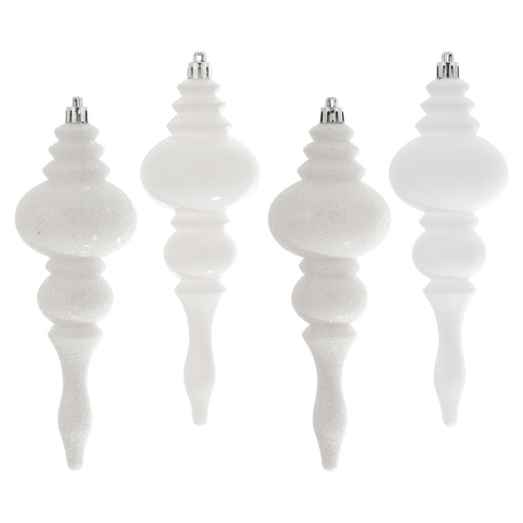 7" White Shatterproof Plastic Finial Ornament Set