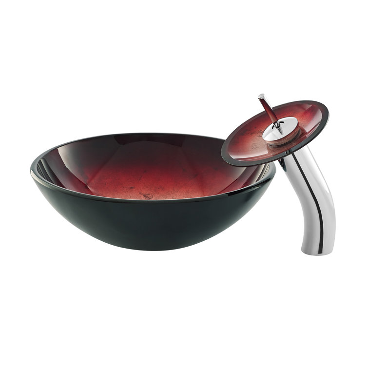 Cascade 16.5" Ember Red Glass Vessel Sink with Faucet