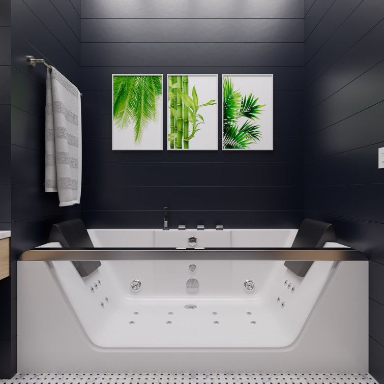 70.9'' White Acrylic Freestanding Whirlpool Bathtub with Glass Panel