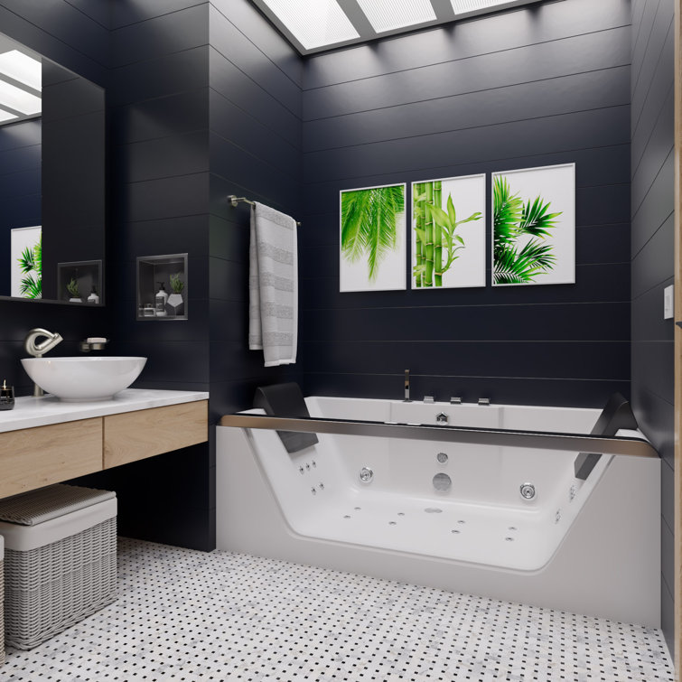70.9'' White Acrylic Freestanding Whirlpool Bathtub with Glass Panel