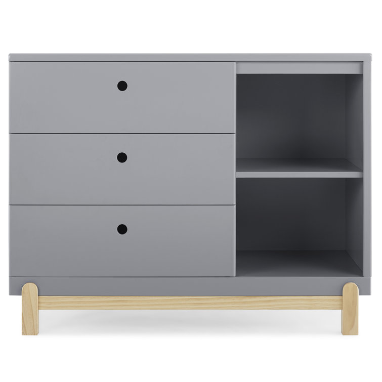 Delta Poppy Grey/Natural 3-Drawer Dresser with Open Cubbies