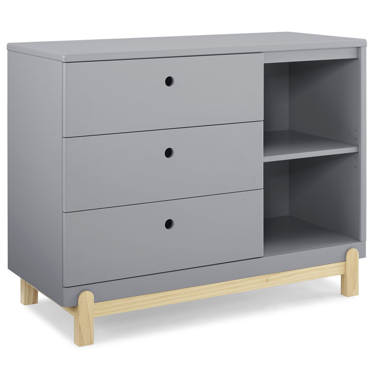 Delta Poppy Grey/Natural 3-Drawer Dresser with Open Cubbies