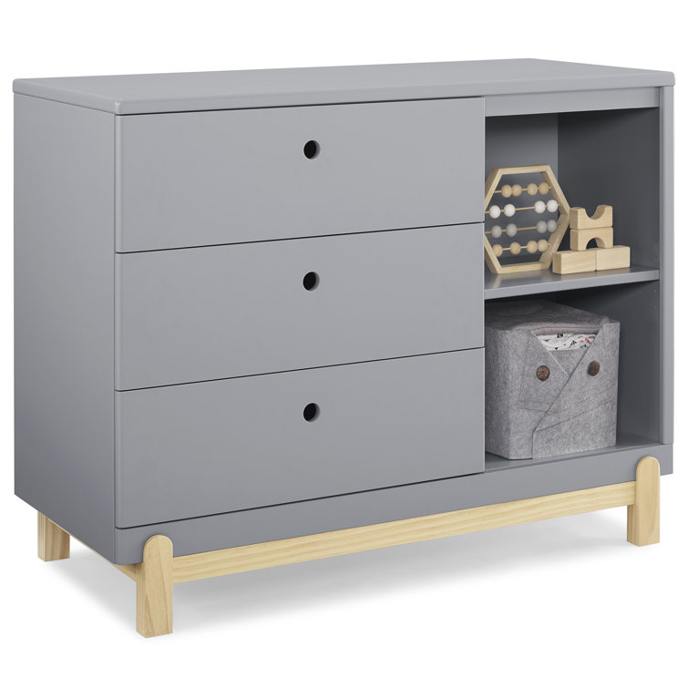 Delta Poppy Grey/Natural 3-Drawer Dresser with Open Cubbies