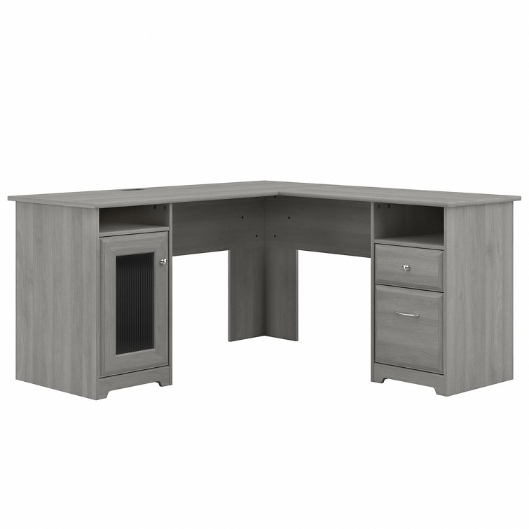 Modern Gray L-Shaped Computer Desk with Built-In USB and Storage