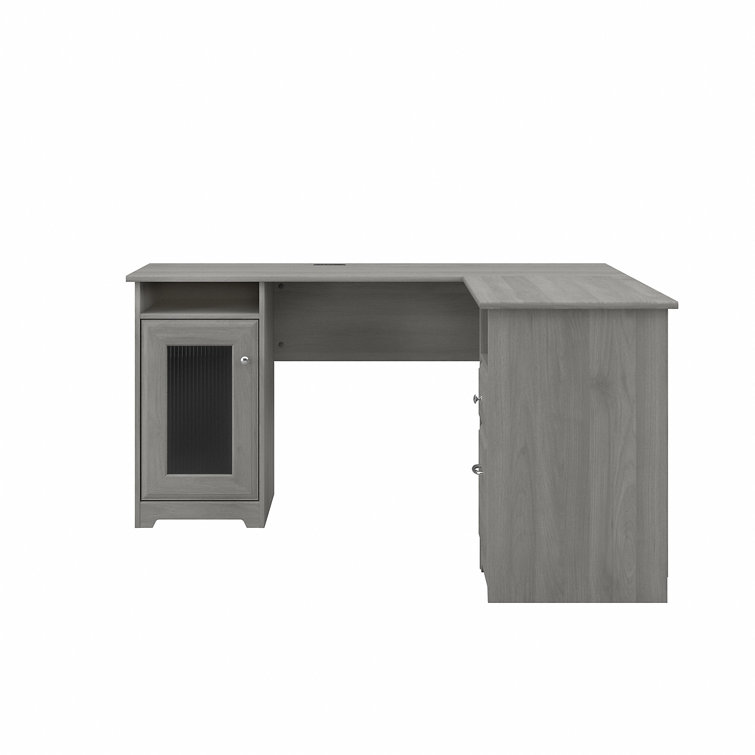 Modern Gray L-Shaped Computer Desk with Built-In USB and Storage