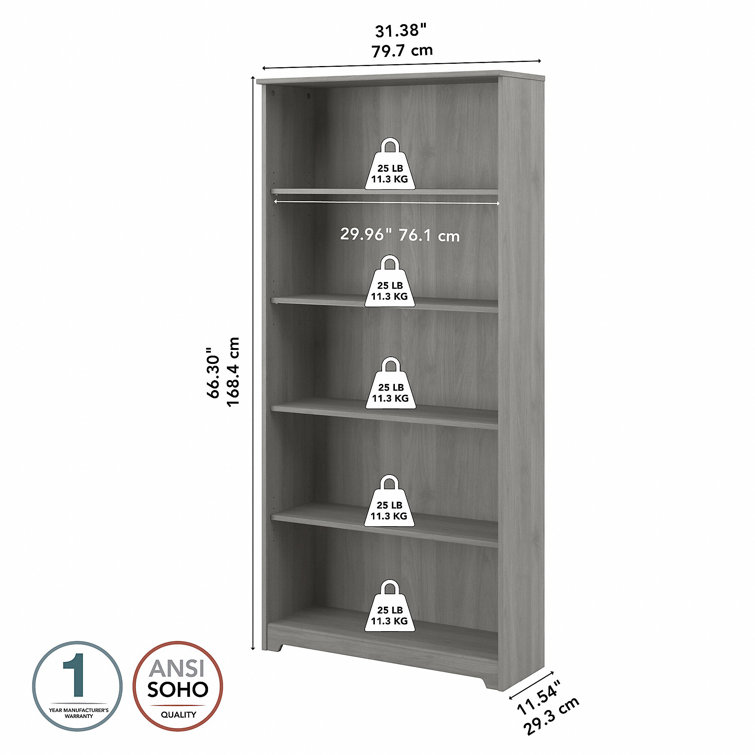 Adjustable Modern Gray 5-Shelf Traditional Bookcase