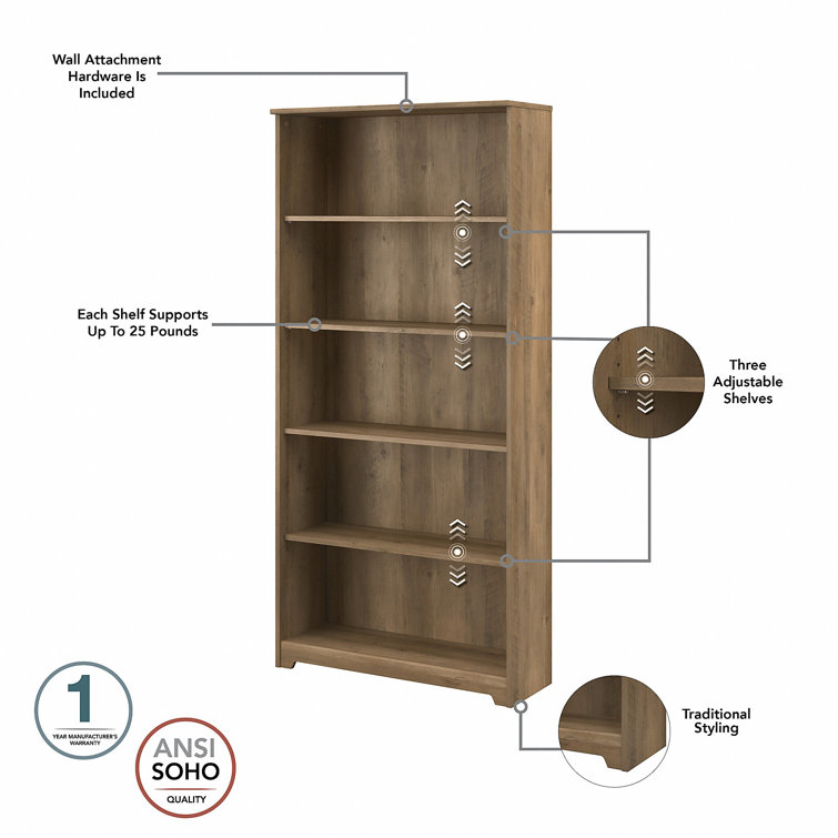 Cabot Reclaimed Pine 66" Tall Adjustable 5-Shelf Bookcase