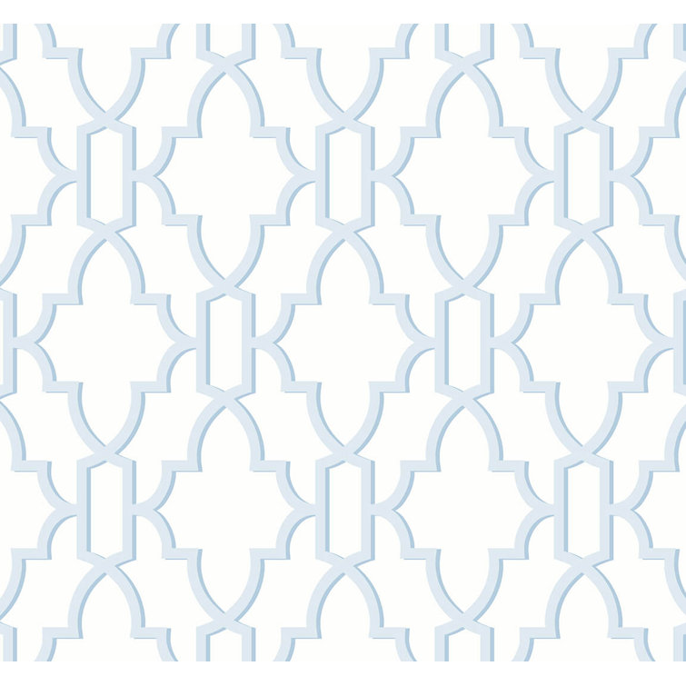 Hampton Blue Coastal Lattice Geometric Peel and Stick Wallpaper