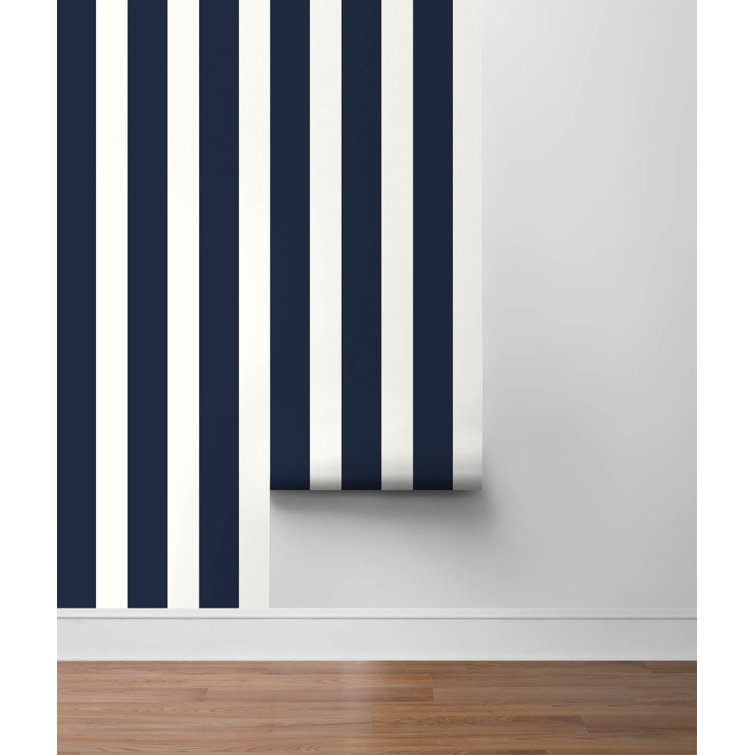 Midnight Blue and White Striped Peel & Stick Vinyl Wallpaper