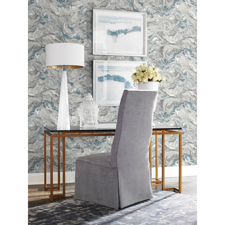Lunar Rock Cerulean Faux Marble Vinyl Peel & Stick Wallpaper Roll