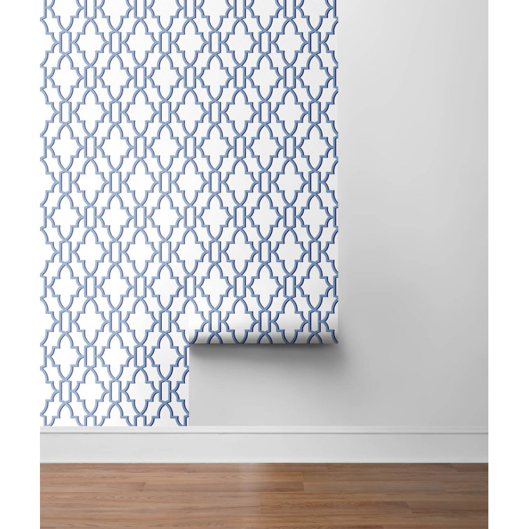 Riviera Blue Coastal Lattice Peel & Stick Wallpaper Roll