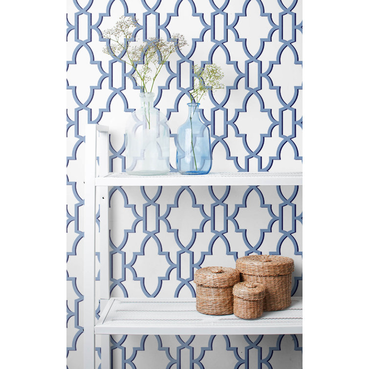 Riviera Blue Coastal Lattice Peel & Stick Wallpaper Roll