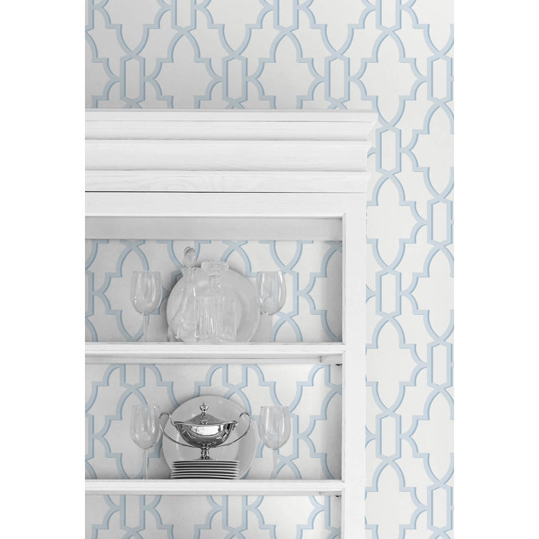 Hampton Blue Coastal Lattice Geometric Peel and Stick Wallpaper