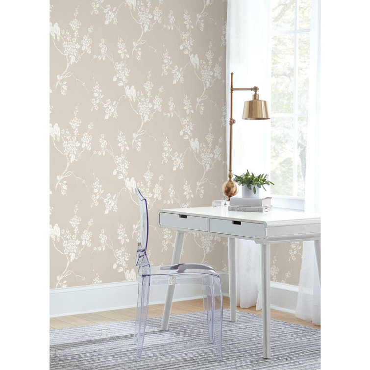 Taupe Floral Pre-pasted Removable Washable Wallpaper