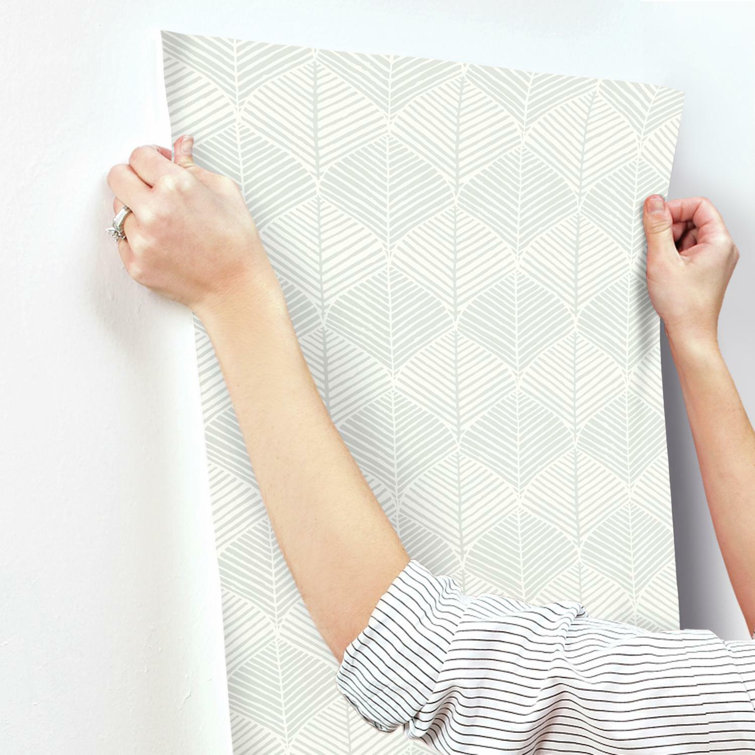 White and Gray Embossed Palm Thatch Wallpaper