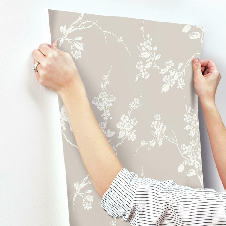 Taupe Floral Pre-pasted Removable Washable Wallpaper