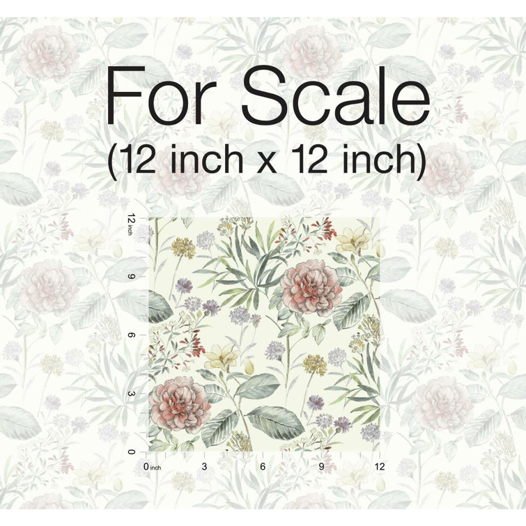 Coral and Green Floral Pre-pasted Removable Wallpaper Roll