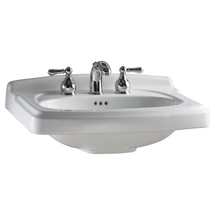 White Ceramic Rectangular Pedestal Bathroom Sink with Overflow