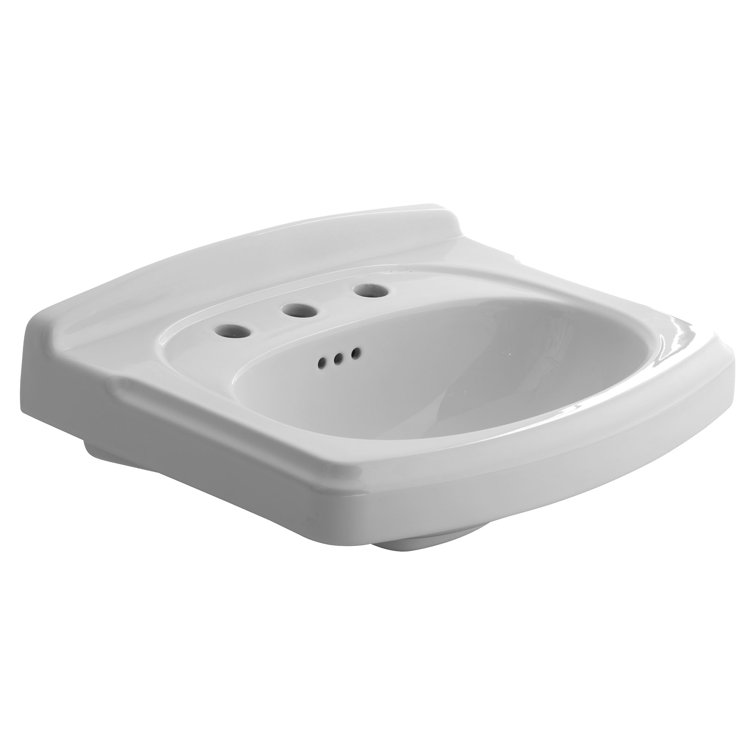 White Ceramic Rectangular Pedestal Bathroom Sink with Overflow