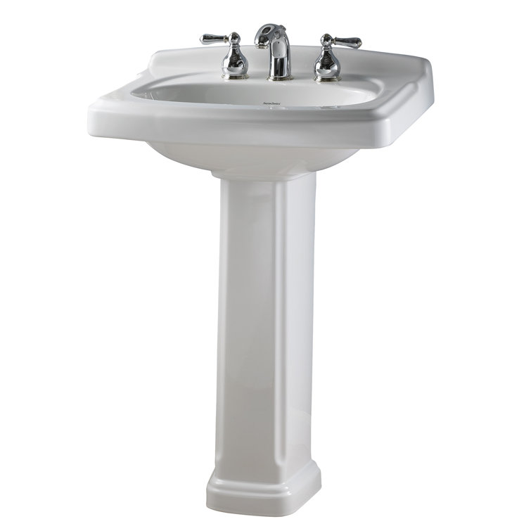 White Ceramic Rectangular Pedestal Bathroom Sink with Overflow