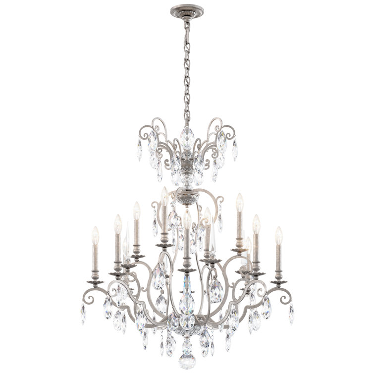 Antique Silver 12-Light Bronze Candle Chandelier