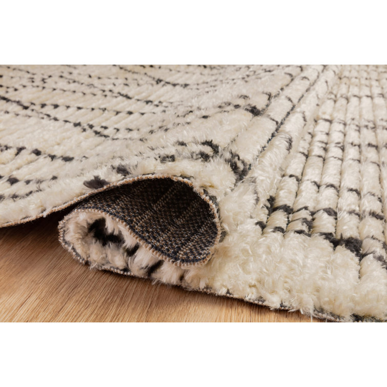 Ivory and Charcoal Abstract Synthetic Reversible Rug 31" x 120"