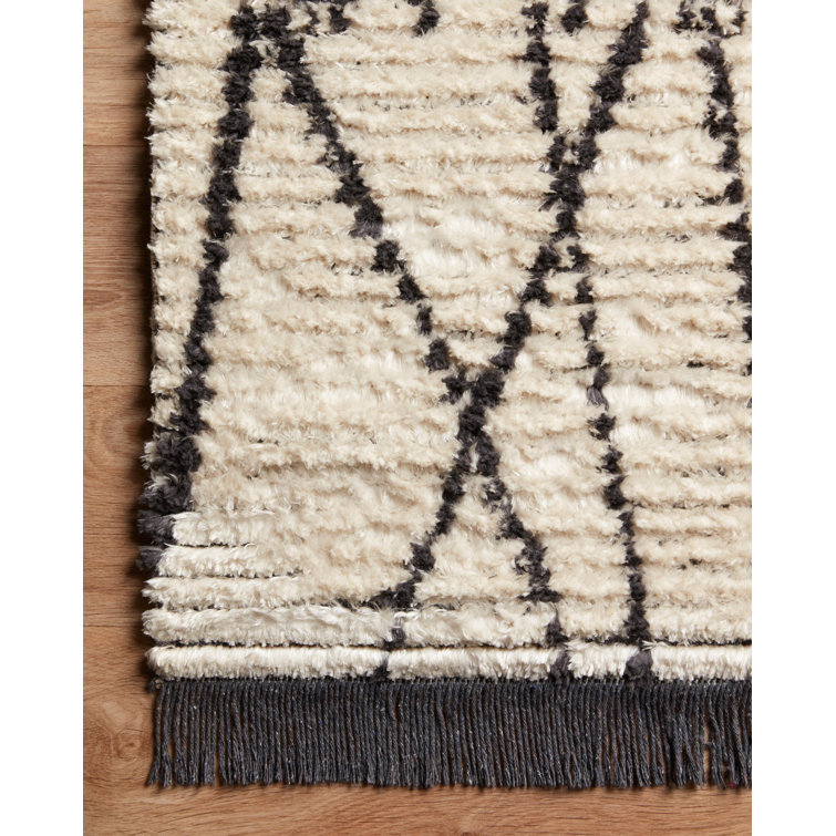 Ivory and Charcoal Abstract Synthetic Reversible Rug 31" x 120"