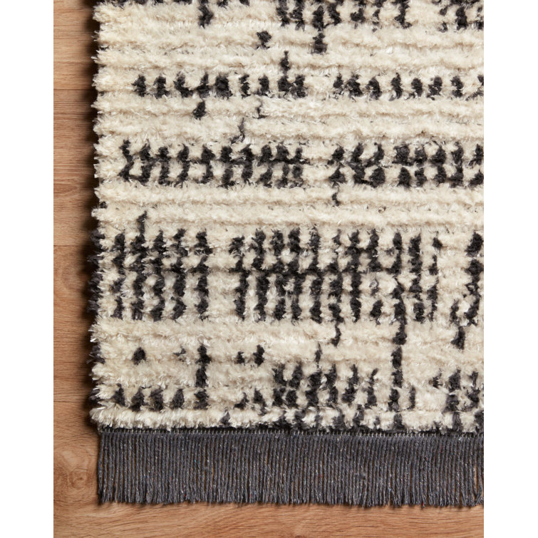 Ivory and Charcoal Moroccan Pattern Runner Rug