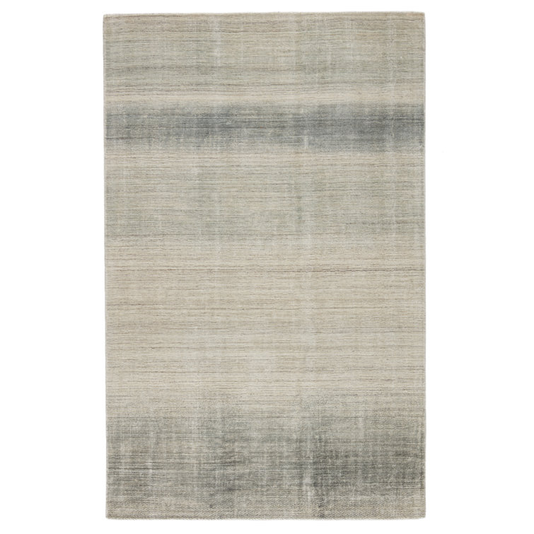 Gray Ombre Design Handmade Wool and Viscose 10' x 14' Rug