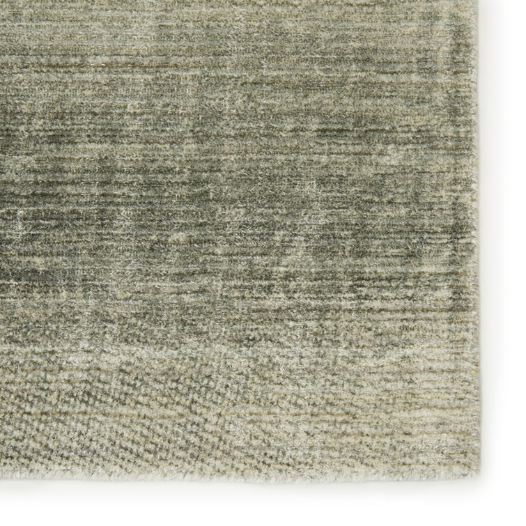 Gray Ombre Design Handmade Wool and Viscose 10' x 14' Rug