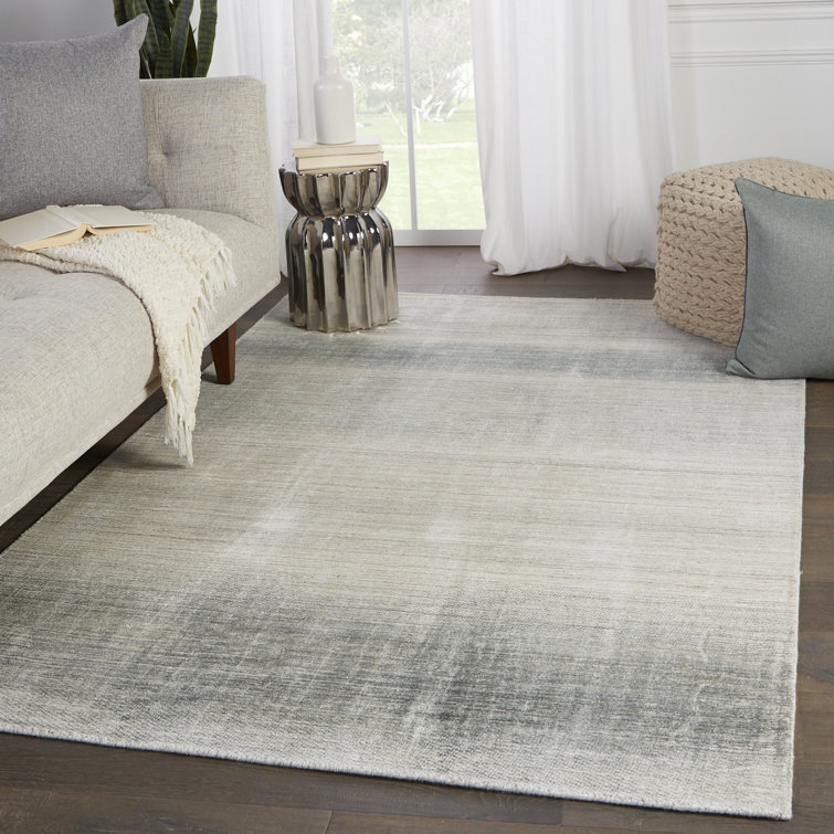 Gray Ombre Design Handmade Wool and Viscose 10' x 14' Rug