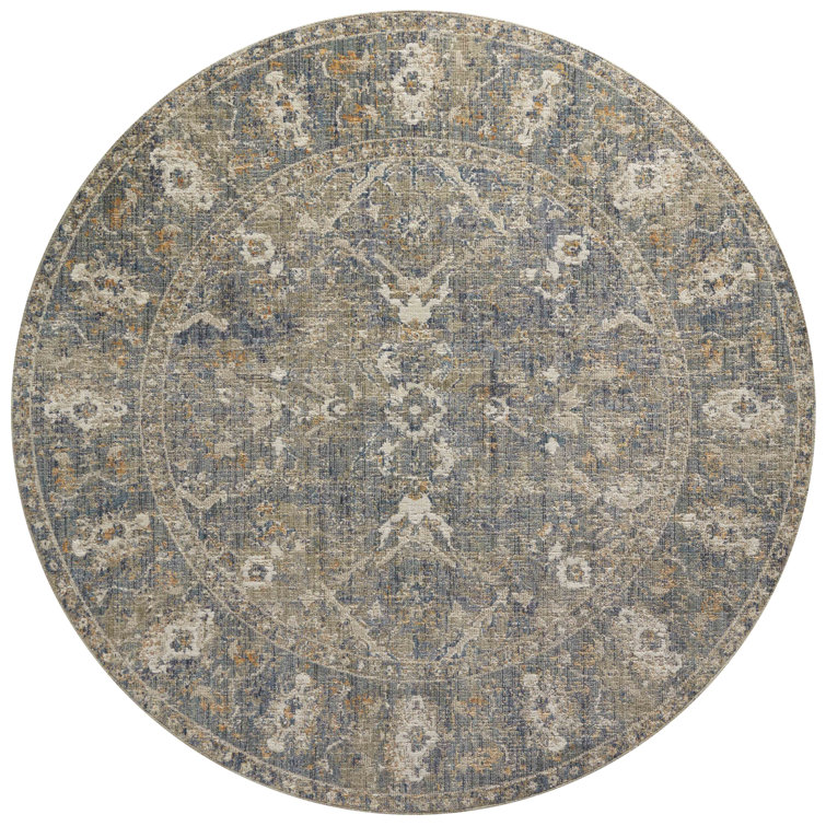 Rosemarie Round Sand and Lagoon Synthetic Area Rug
