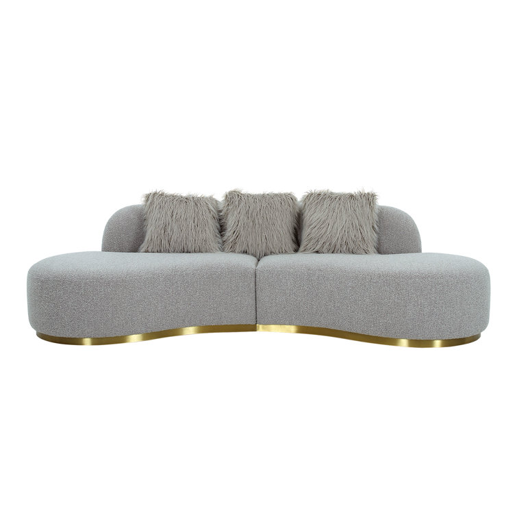 Simona 110" Gray Fabric and Wood Track Arm Sofa