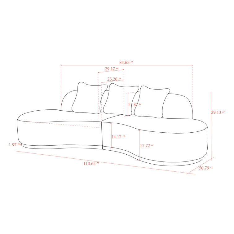Ivory Elegance Curved 3-Piece Sofa with Gold Legs & Accent Pillows