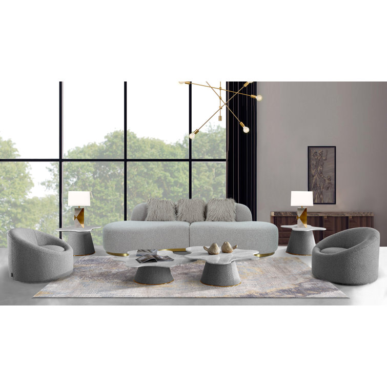 Simona 110" Gray Fabric and Wood Track Arm Sofa