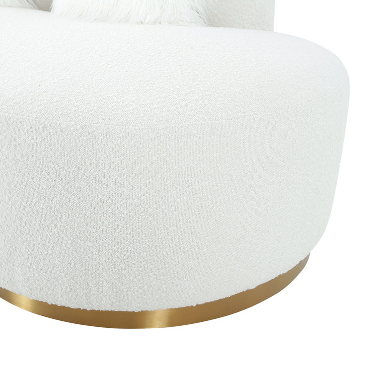 Ivory Elegance Curved 3-Piece Sofa with Gold Legs & Accent Pillows