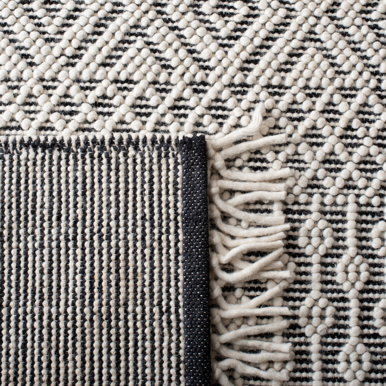 Ivory and Black Flat Woven Wool Runner Rug 2'3" x 8'