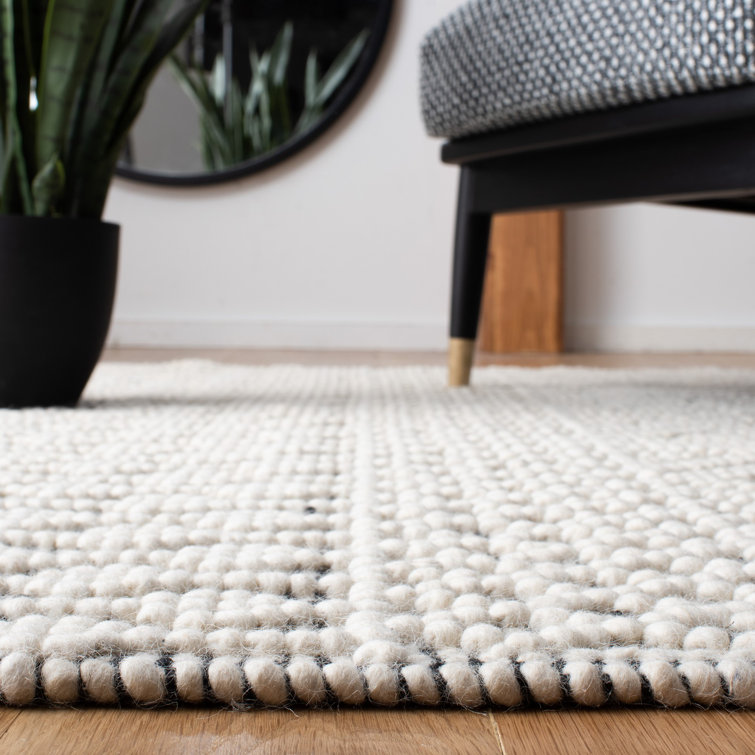 Ivory and Black Flat Woven Wool Runner Rug 2'3" x 8'