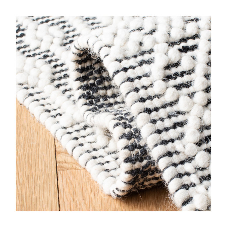 Ivory and Black Flat Woven Wool Runner Rug 2'3" x 8'