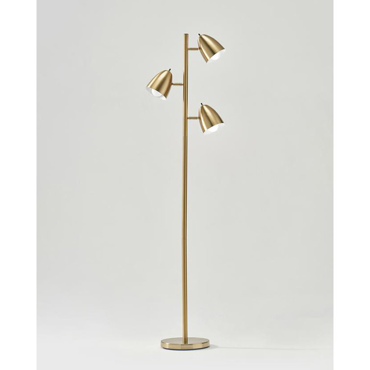 Mid-Century Modern Brass 64" Adjustable 3-Light LED Floor Lamp