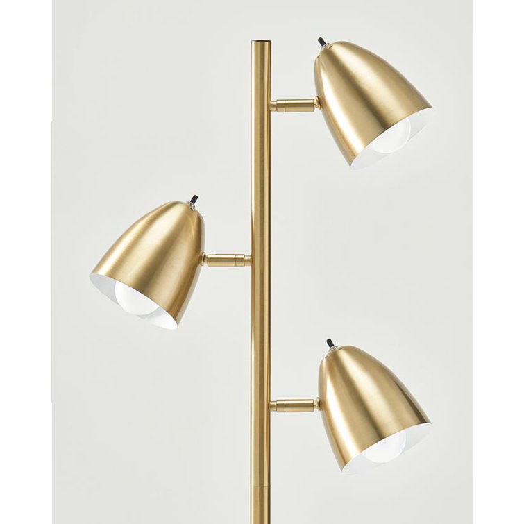 Mid-Century Modern Brass 64" Adjustable 3-Light LED Floor Lamp