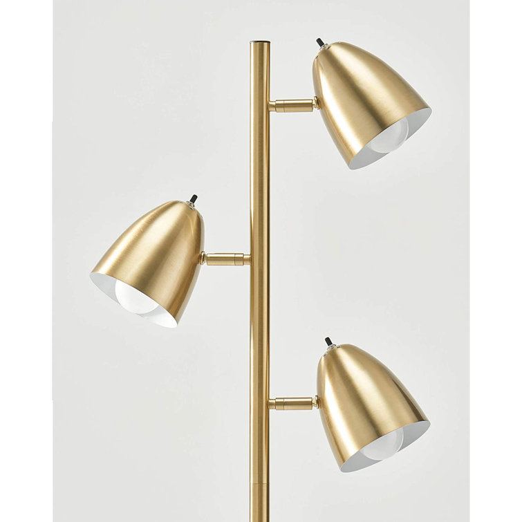 Mid-Century Modern Brass 64" Adjustable 3-Light LED Floor Lamp