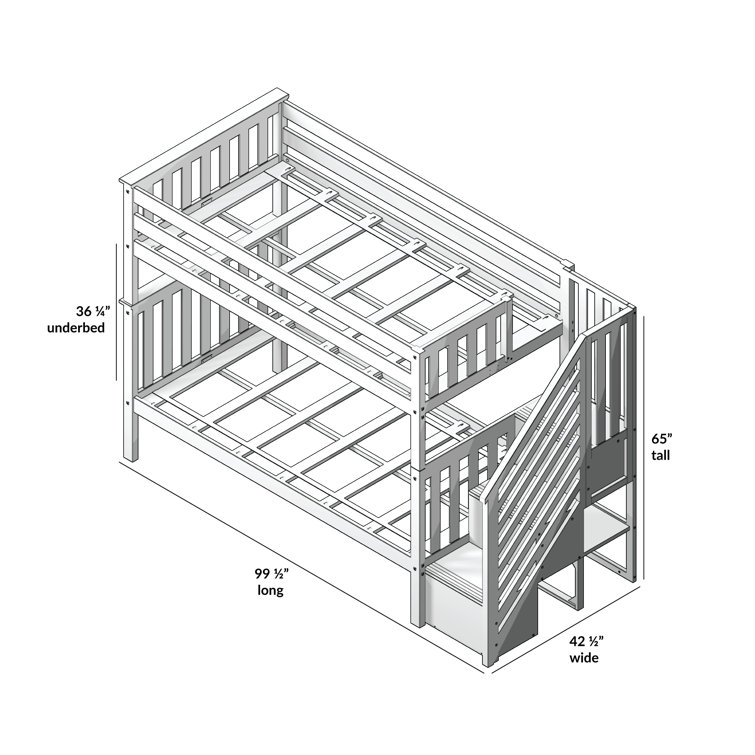 White Twin Over Twin Bunk Bed with Storage Stairs
