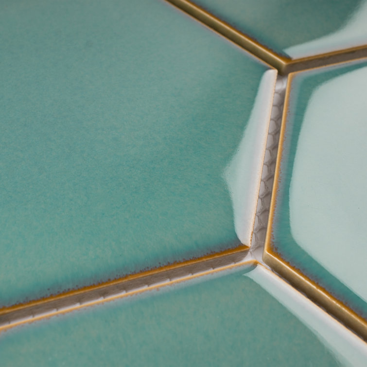 Green Hexagon Satin Porcelain Mosaic Tile Sheet