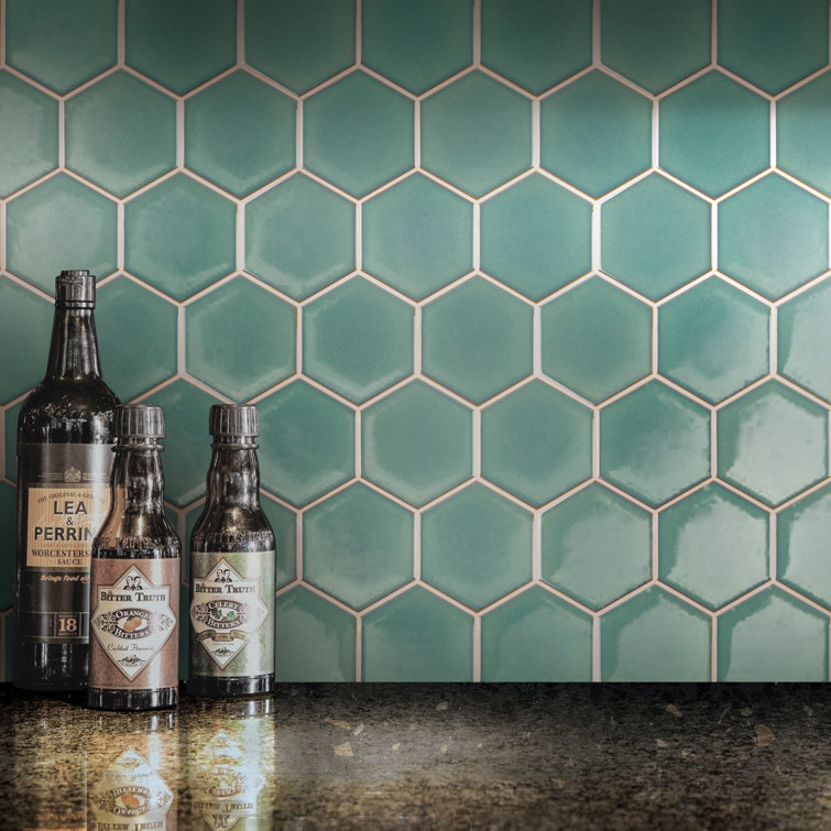 Green Hexagon Satin Porcelain Mosaic Tile Sheet