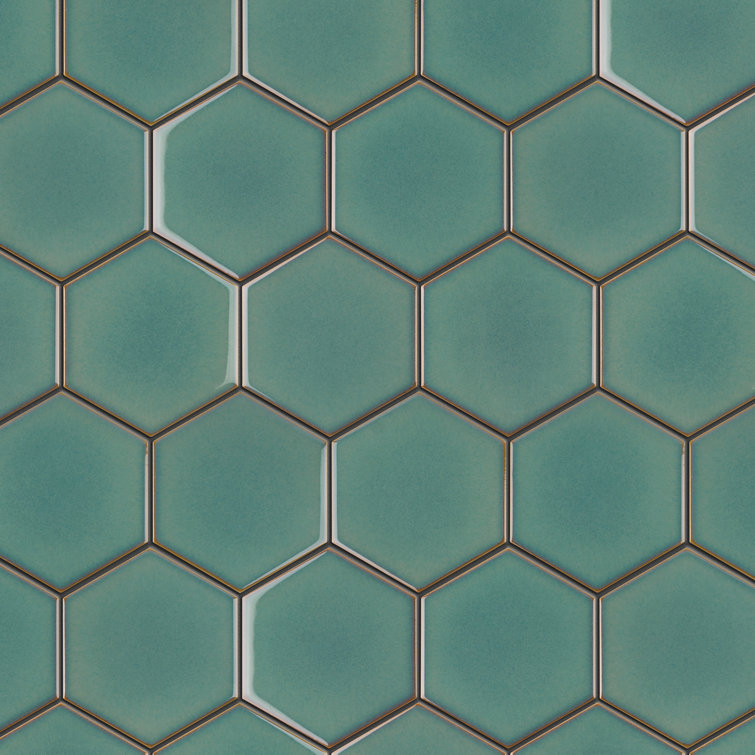 Green Hexagon Satin Porcelain Mosaic Tile Sheet