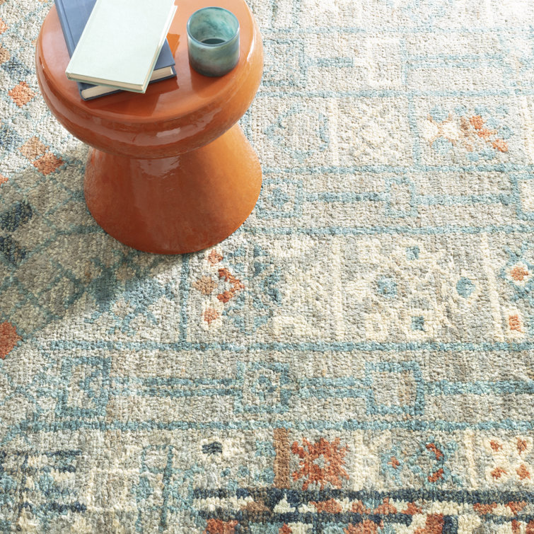 Wellspring Abstract Blue Hand-Knotted Jute Rug 5' x 8'
