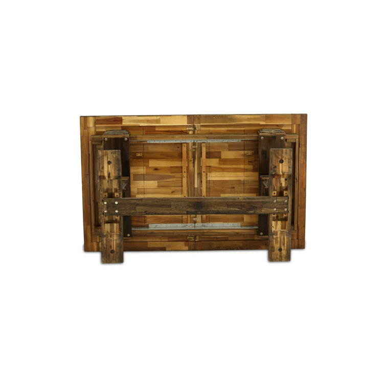 Distressed Jacobean Solid Wood Dining Set with Blue Upholstered Chairs