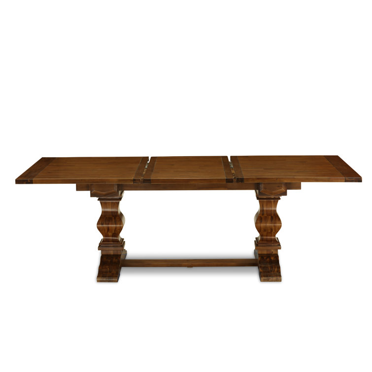 Antique Walnut 9-Piece Dining Set with Dahlia Linen Chairs